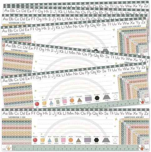 30 Colorful Desk Name Tags for Classroom (17x4) - Traditional Manuscript Name Plates - Student Name Tags for Desks Classroom Learning Handwriting Alphabet, Number Line, Colors, Shapes, Number in Saudi Arabia