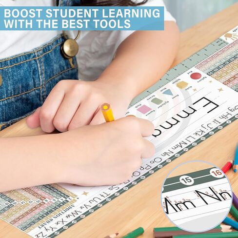 30 Colorful Desk Name Tags for Classroom (17x4) - Traditional Manuscript Name Plates - Student Name Tags for Desks Classroom Learning Handwriting Alphabet, Number Line, Colors, Shapes, Number in Saudi Arabia