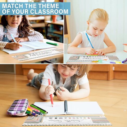 30 Colorful Desk Name Tags for Classroom (17x4) - Traditional Manuscript Name Plates - Student Name Tags for Desks Classroom Learning Handwriting Alphabet, Number Line, Colors, Shapes, Number in Saudi Arabia