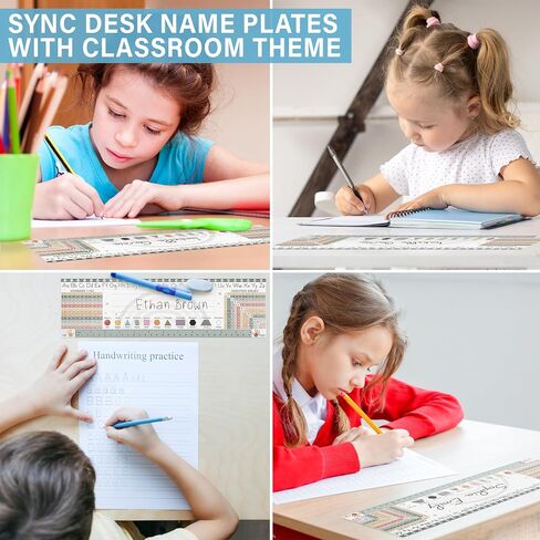 30 Colorful Desk Name Tags for Classroom (17x4) - Traditional Manuscript Name Plates - Student Name Tags for Desks Classroom Learning Handwriting Alphabet, Number Line, Colors, Shapes, Number in Saudi Arabia