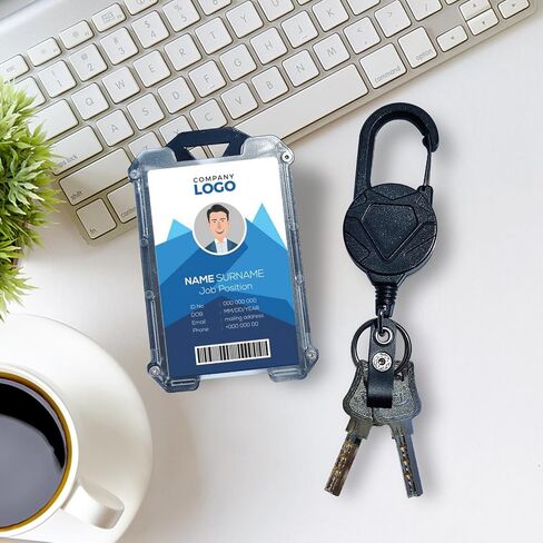 حامل شارة هوية قابل للسحب مع سلك فولاذي مقاس 31.5 بوصة ومشبك جلدي، حامل سلسلة مفاتيح تكتيكية قابلة للسحب شديد التحمل، أسود in Saudi Arabia