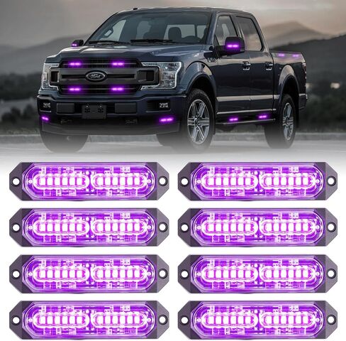 8-Pcs Purple LED Funeral Escort Emergency Strobe Grille Lights Bar, Ultra Slim Sync Feature Surface Mount Hazard Warning Flashing Light for Firefighter/Police/Trucks/Vehicles/Car in Saudi Arabia