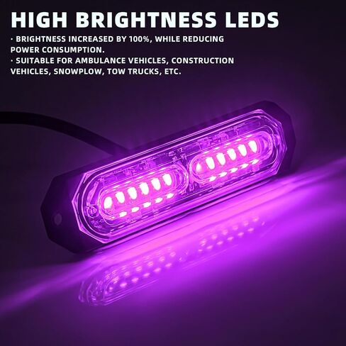8-Pcs Purple LED Funeral Escort Emergency Strobe Grille Lights Bar, Ultra Slim Sync Feature Surface Mount Hazard Warning Flashing Light for Firefighter/Police/Trucks/Vehicles/Car in Saudi Arabia