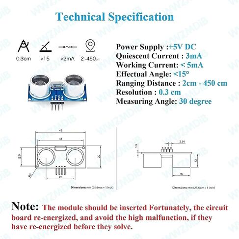 وحدة استشعار WWZMDiB بالموجات فوق الصوتية لـ Arduino UNO R3 Raspberry Pi وما إلى ذلك (3 قطع HC-SR04 مع دعامة تثبيت) in Kuwait