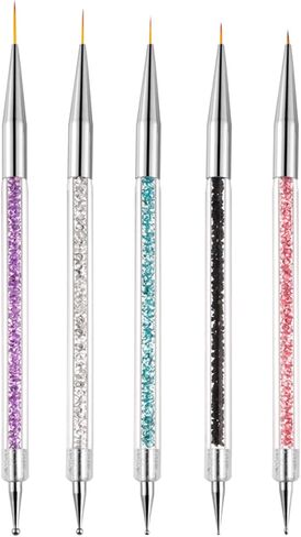 5 Pcs Doubel Ended Nail Art Brushes, Nail Art Liner Brushes, Pull Line Painted Pen Nail Dotting Tools Set, Nail Design Liner Brushes and Dotting Pen, for Diy Nail Art Designs in Saudi Arabia