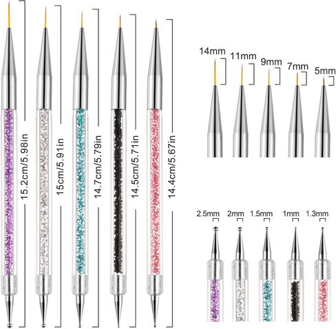 5 Pcs Doubel Ended Nail Art Brushes, Nail Art Liner Brushes, Pull Line Painted Pen Nail Dotting Tools Set, Nail Design Liner Brushes and Dotting Pen, for Diy Nail Art Designs in Saudi Arabia