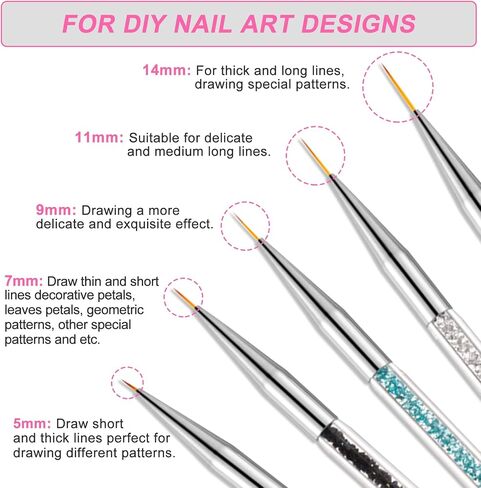 5 Pcs Doubel Ended Nail Art Brushes, Nail Art Liner Brushes, Pull Line Painted Pen Nail Dotting Tools Set, Nail Design Liner Brushes and Dotting Pen, for Diy Nail Art Designs in Saudi Arabia