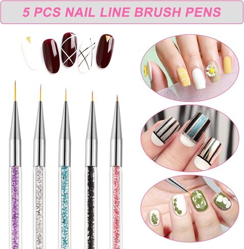 5 Pcs Doubel Ended Nail Art Brushes, Nail Art Liner Brushes, Pull Line Painted Pen Nail Dotting Tools Set, Nail Design Liner Brushes and Dotting Pen, for Diy Nail Art Designs in Saudi Arabia