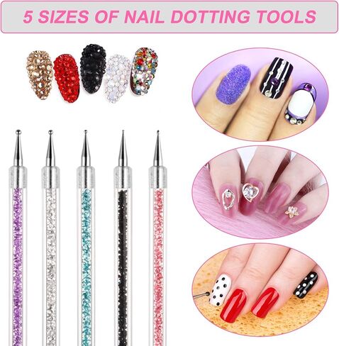 5 Pcs Doubel Ended Nail Art Brushes, Nail Art Liner Brushes, Pull Line Painted Pen Nail Dotting Tools Set, Nail Design Liner Brushes and Dotting Pen, for Diy Nail Art Designs in Saudi Arabia