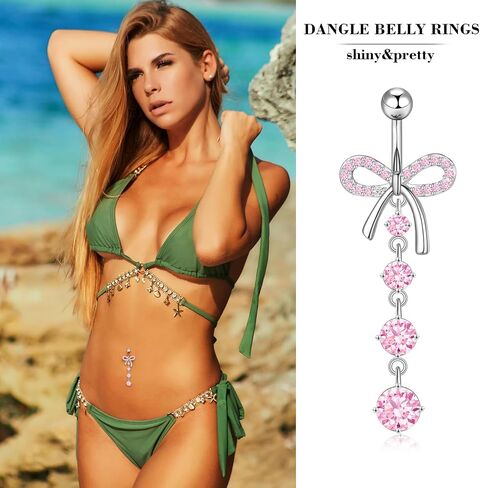 14G Belly Button Ring Dangle Belly Button Piercing Surgical Stainless Steel Belly Rings Cute CZ Heart Butterfly Flower Dangling Belly Piercing Jewelry for Women 7Pcs in Saudi Arabia