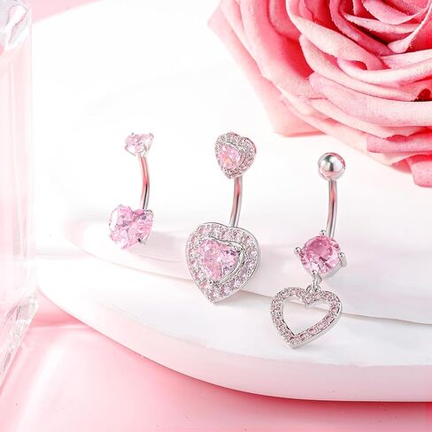 14G Belly Button Ring Dangle Belly Button Piercing Surgical Stainless Steel Belly Rings Cute CZ Heart Butterfly Flower Dangling Belly Piercing Jewelry for Women 7Pcs in Saudi Arabia