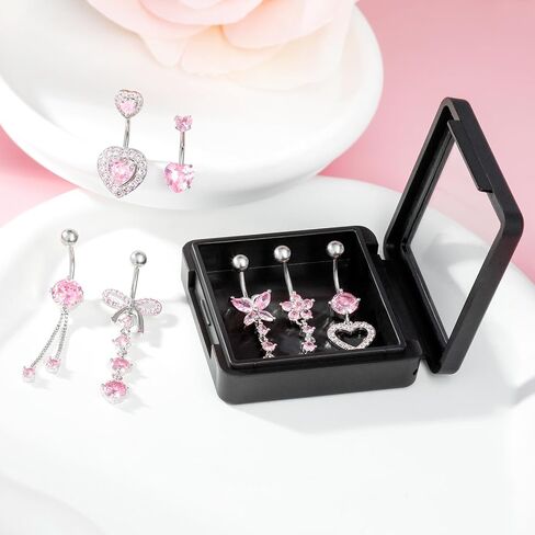 14G Belly Button Ring Dangle Belly Button Piercing Surgical Stainless Steel Belly Rings Cute CZ Heart Butterfly Flower Dangling Belly Piercing Jewelry for Women 7Pcs in Saudi Arabia