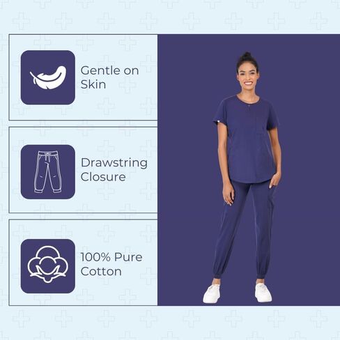 MIKAL Bottom Scrub for Women, Slim Fit with 6 Pockets Workwear Womens Scrubs, 100% Cotton Knitted Medical/Health Care Uniform Scrubs Bottom for Doctors, Dentists & Nurses -M (Navy) in Saudi Arabia