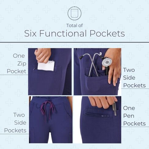 MIKAL Bottom Scrub for Women, Slim Fit with 6 Pockets Workwear Womens Scrubs, 100% Cotton Knitted Medical/Health Care Uniform Scrubs Bottom for Doctors, Dentists & Nurses -M (Navy) in Saudi Arabia