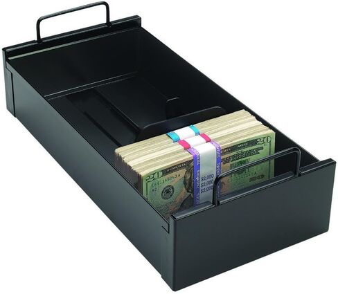 MMF Industries STEELMASTER Currency Tray with Follower Block | 7.13" W x 3.75" H x 15" D | Smooth Gliding Compressor | Black Color | Drop-Lift Handles | Steel Construction | Cash Box with Money Tray in Saudi Arabia