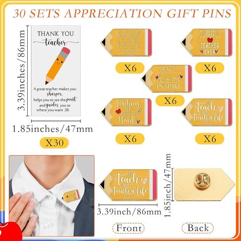 Unittype 30 Set Back to School Teacher Appreciation Gift Bulk Teacher Lapel Pin Red Apple Brooches with Thank You Card in Kuwait