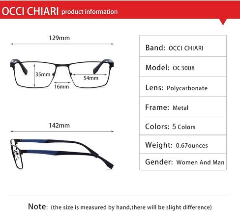 OCCI CHIARI Men's Metal Eyeglasses Optical Frame Clear Lense Light Spring Hinge in Kuwait