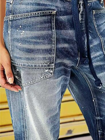 Flamingals Wide Leg Mid Waist Causal Baggy Barrel Jeans for Women Drawstring Eyelet Waist Denim Pants in Saudi Arabia