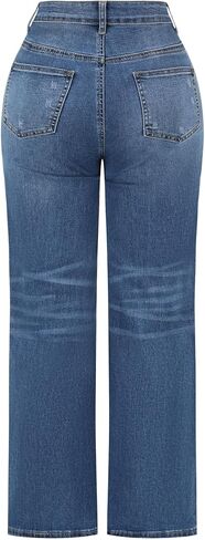 THUNDER STAR Womens High Waisted Wide Leg Jeans Stretchy Distressed Denim Pants in Saudi Arabia