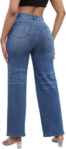 THUNDER STAR Womens High Waisted Wide Leg Jeans Stretchy Distressed Denim Pants in Saudi Arabia