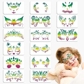 15 Pcs Reusable Face Paint Stencils Professional DIY Painting Templates Tattoo for Kids DIY Halloween Party Makeup