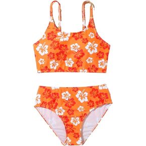 SOLY HUX Girl's 2 Piece Boho Swimsuit Floral Print Cami Top Bikini Set Swimwear