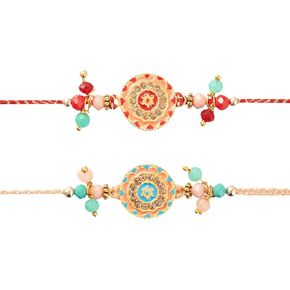 Rakhi for Brother - Set of 2 With Greeting Card, Traditional Indian Rakhi For Raksha Bandhan Designer Rakhi Thread for Bhaiya Design2