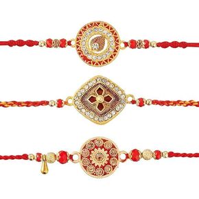 Rakhi for Brother - Set of 3 With Greeting Card, Traditional Indian Rakhi For Raksha Bandhan Designer Rakhi Thread for Bhaiya Design1