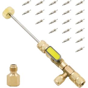 Valve Core Remover Installer Tool with Dual Size SAE 1/4 & 5/16 Port,HVAC Valve Core Removal Tool for R22 R12 R407c R410A R404A Etc, 20PCS Valve Cores
