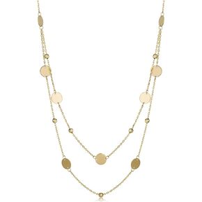 Kooljewelry 14k Yellow or Rose Gold Round Discs and Beads Layered Necklace (17 inch)