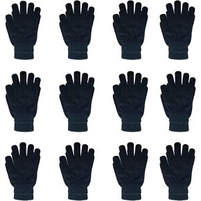 12 Pairs Black Winter Magic Gloves Unisex Adult Stretchy Warm Gloves Knit Full Fingers Gloves for Teens Men Women