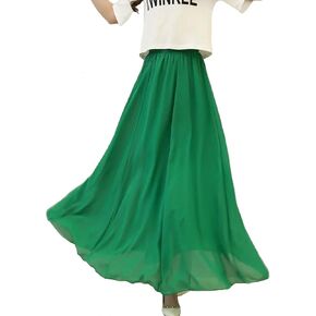 Women's Bohemian Elastic Waist Band Pleated Retro Maxi Long Skirt Dress in Kuwait
