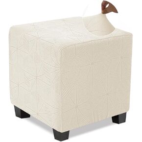 Small Ottoman Cover Square,Stretch Square Ottoman Covers Slipcover,Soft Knitted Jacquard Cover for Ottoman Square,Storage Stool Ottoman Cover Footstool Protector for Living Room(Beige,1PC)