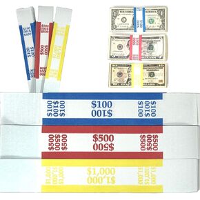 Money Bands Currency Sleeves Straps – Made in USA (Pack of 330) Self-Adhesive Assorted Money Wrappers for Bills Color Coded Wraps Meets ABA Standards, 7.5 x 1.25 inches – Counter Recyclable Kraft Pape