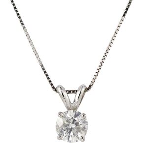 Diamond Wish Solitaire Diamond Pendant Necklace 14k White Gold Round (3/5 cttw, H-I, I2-I3) 4-Prong set with 18-inch chain