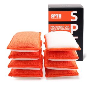 SPTA Car Interior Scrubbing Sponge, 8Pcs Microfiber Car Wax Applicator, Car Wash Sponges for Car, Boat, Wood, Marble and Motorcycle, 6in x 3.3in x 0.8in, Orange