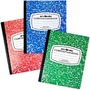 Wide Ruled Composition Notebooks [3 Pack] 100 Sheets 9.75" x 7.5" - Hard Cover Red Blue Green Cute Marble Colors, Bulk Compositon Book Wide Ruling, Back to School Supplies For Students Boys Girls & College by 4E’s Novelty