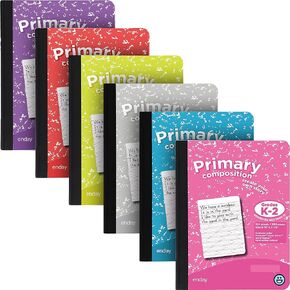 Enday Primary Composition Notebook K-2, Primary Ruled Composition Book, Primary Composition Notebook for Kids, 100 Sheets kindergarten Notebook, Pink, Purple, Green, Blue, Red, Grey (6 Pack)