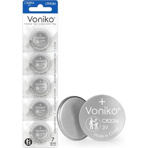 Voniko 3 Volt 2016 Battery 10 Pack – Button Cell 2016 Batteries – Lithium CR2016 3 Volt Coin Battery – 7 Years Shelf Life