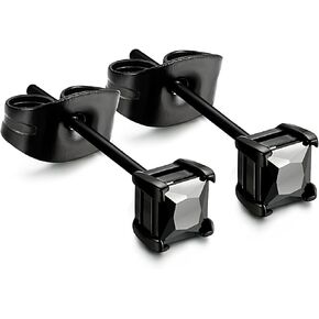 Jstyle Stainless Steel Mens Womens Cubic Zirconia Stud Earrings Black Piercing 20G 3-8mm