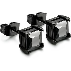 Jstyle Stainless Steel Mens Womens Cubic Zirconia Stud Earrings Black Piercing 20G 3-8mm in Kuwait