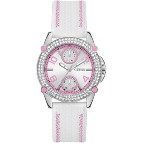 GUESS Ladies 38mm Watch - White Strap White Dial Silver Tone Case