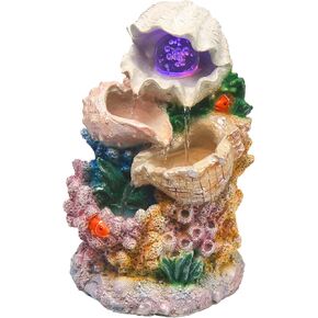 Tabletop Water Fountain Indoor Themed Coral Seashell Tabletop Fountain Meditation Desk Fountain Exquisite Waterfall Fountain,Housewarming Gift Home/Office Decor(SHBK)