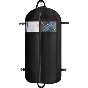 SLEEPING LAMB 43-Inch Garment Bag for Travel, 4" Gussets Suit Bag Travel for Men with Buckles and Clear Pocket for Accessories, Hanging Suit Cover for Closet Storage Shirts, Coats, Jackets, Black