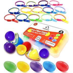 UpBrands 15 Zipper Bracelets in Easter Eggs - Vibrant Pre-filled Easter Eggs with Toys inside for Boys & Girls - Perfect Easter Basket Stuffers, Egg Hunt Prizes, and Birthday Party Favors for Kids