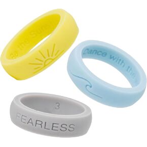 3 Rings Inspirational Silicone Wedding Ring Band for Women, Outdoor Active Ring for Women, Great Gift Idea for Women, Grey, Blue, Yellow