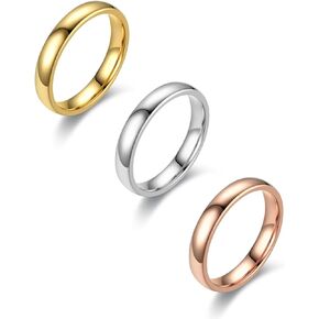 4mm 14K Gold Plated Ring for Women, Delicacy Gold and Silver Rose Gold Stackable Tri-Color Polished Eternity Minimalist Promise Band Ring Set of 3 Knuckle Rings for Women Men (Available 6,7,8,9,10,11,12)