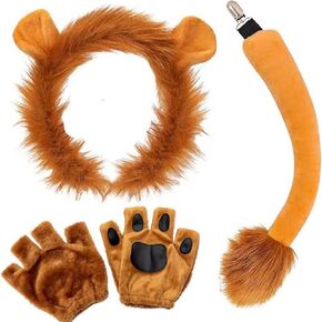 Lion Costume Set Lion Ears Headband Lion Tail Gloves Halloween Dress Up Costume Accessories for Kids Adults