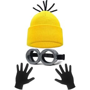 3Pcs Costume Accessories, Yellow Hats, Steampunk Goggles Glasses, Black Gloves, For Adult Costume Accessories, Halloween Party Dress