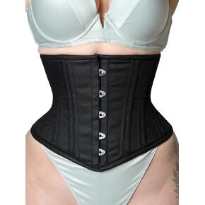 Heavy Duty Underbust Double Steel Boned Waist Trainer Cincnher Womens Waspie Cotton Black Corset
